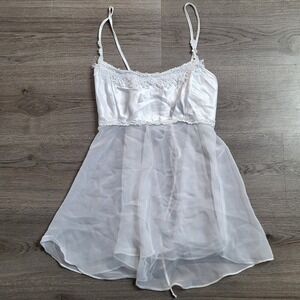 Vintage California‎ Dynasty White Satin Lace Top Cami Fairy Sheer 80s Size Large